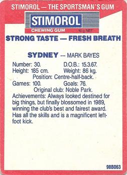 1990 AFL Scanlens Stimorol #77 Mark Bayes Back